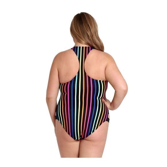 Z-255 LYSA Plus-Size Striped Racerback One-Piece Jadie Stripe sz 0X (14W-16W) - Picture 2 of 2